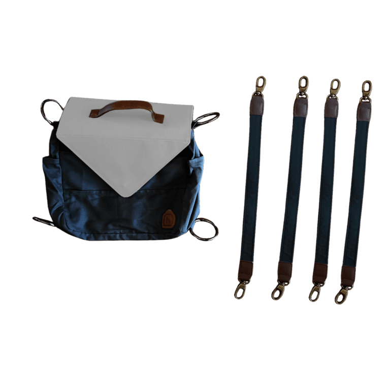 A bag and some straps are on the ground